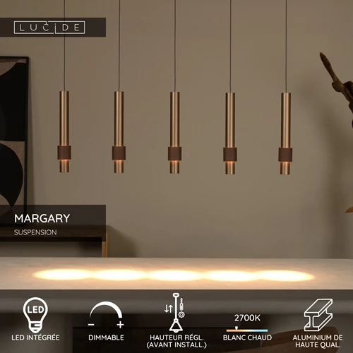 Lucide MARGARY - Suspension - LED Dim. - 5x4,2W 2700K - Café - USP